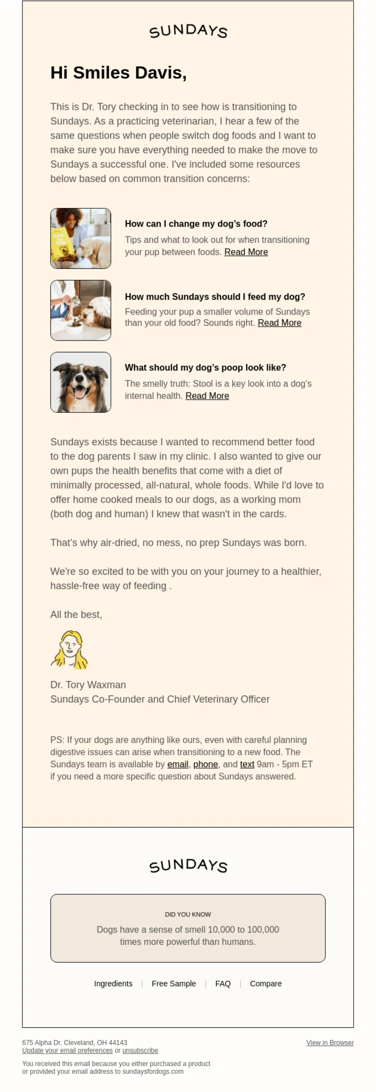 Example Check-in email